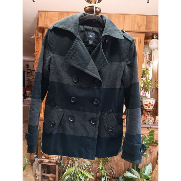 Gap size S black grey color block pea coat double breast button - Picture 1 of 4